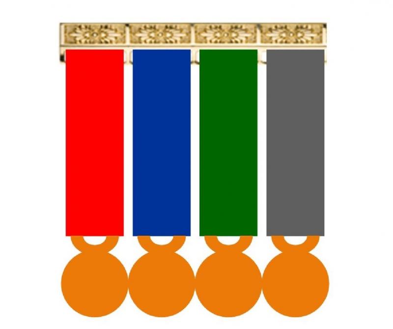 Montage 4 Médailles Réduction (Miniatures sur porte-médaille)