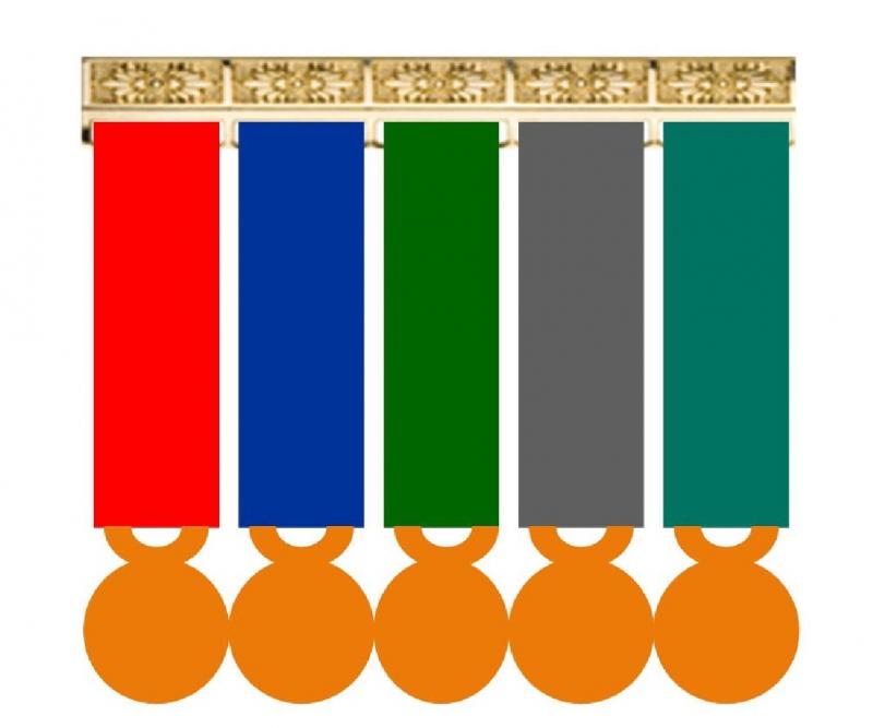 Montage 5 Médailles Réduction (Miniatures sur porte-médaille)