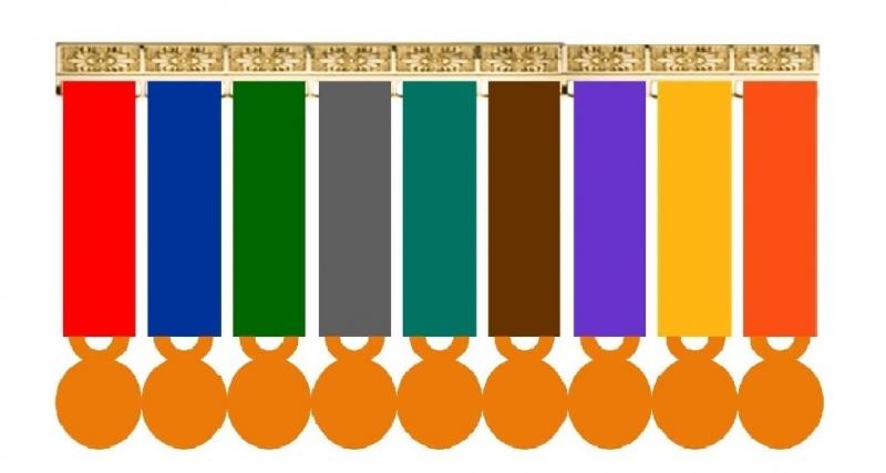 Montage 9 Médailles Réduction (Miniatures sur porte-médaille)